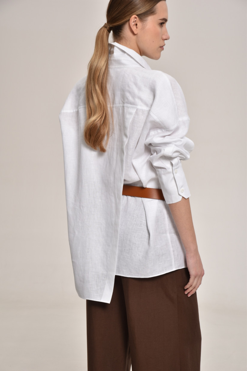 Buy white Overlap Back Slit Linen Shirt 2028ш-01 color white